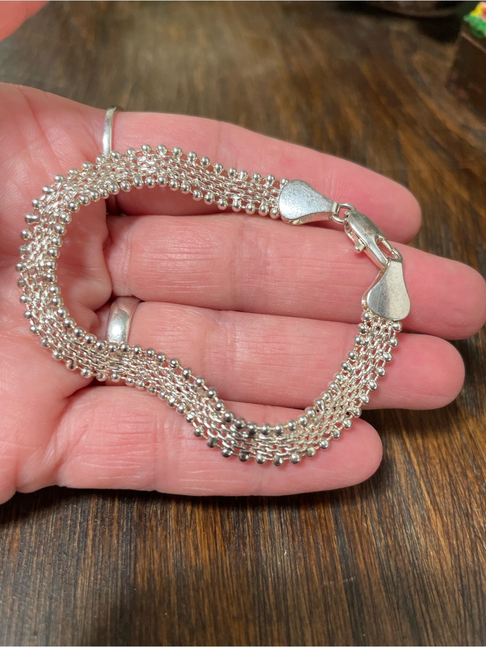 Sterling (?) Multi-Strand Beaded Chain Bracelet - Silver